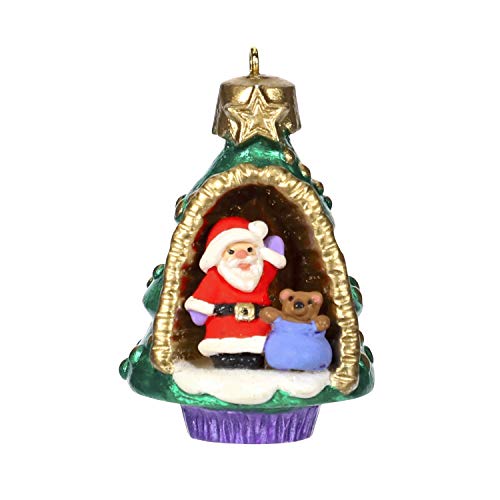 Hallmark Keepsake Mini Christmas Ornament 2019 Year Dated A World Within, Santa and Teddy Bear in Tree Miniature, 1.56"