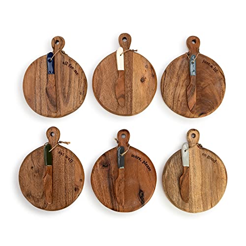 DEMDACO Mini 6 x 5 Inch Acacia Wooden Serving Board with Cheese Spreader Knife Set of 6