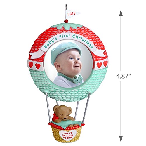 Hallmark Keepsake Ornament 2018 Personalized Year Dated, Baby's First Christmas Love's Journey Begins Picture Frame, Photo, Hot Air Balloon