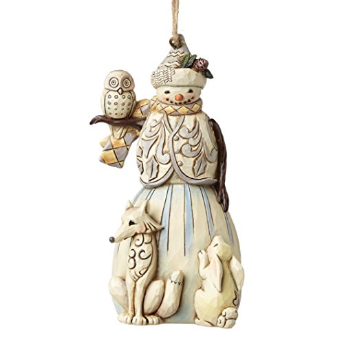 Jim Shore Heartwood Creek White Woodland Snowman Stone Resin Hanging Ornament, 4.6”