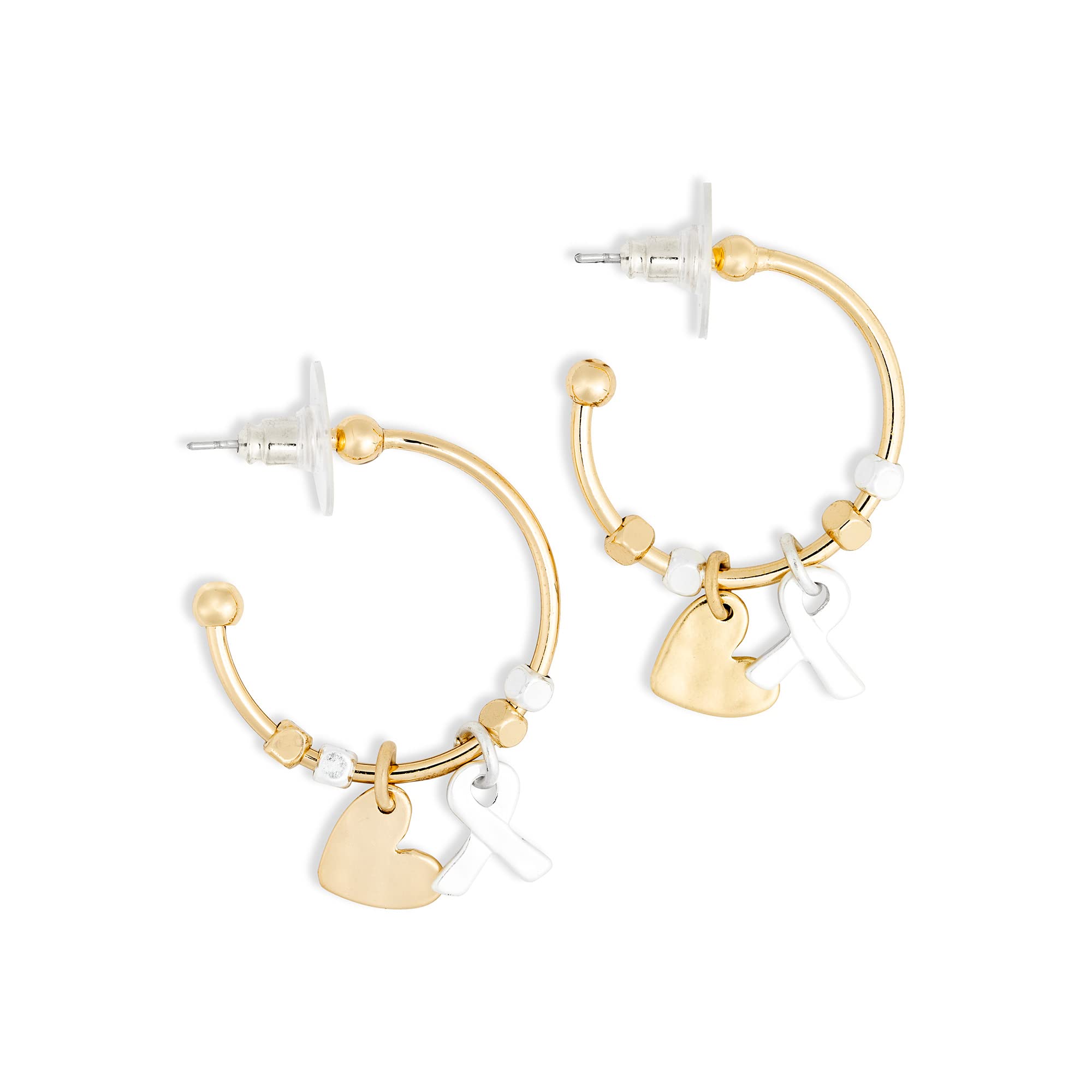 Demdaco Heart and Ribbon Gold Tone One Size Fits Most Iron Metal Giving Earrings