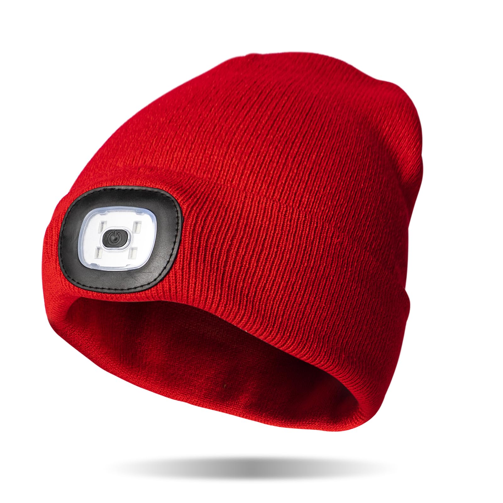 Night Scope Classic LED Men’s Rechargeable Knit Beanie Warm Head Light Hat Headlamp for Outdoor Activities - Red