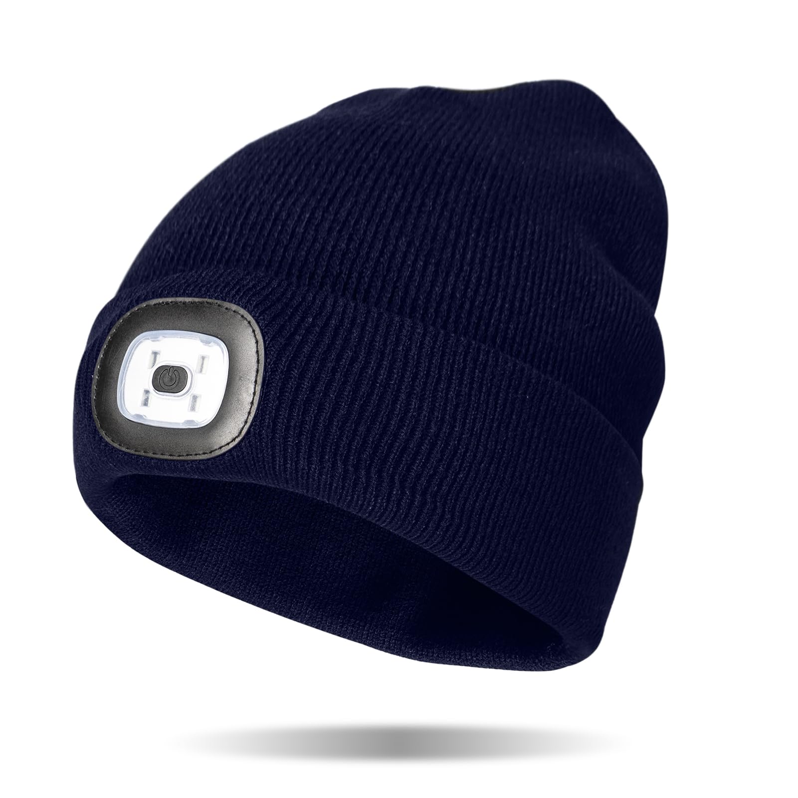 Night Scope Rechargeable LED Classic Collection Warm Knit Beanie Hand-Free Lighted Head Lamp Hat - Navy