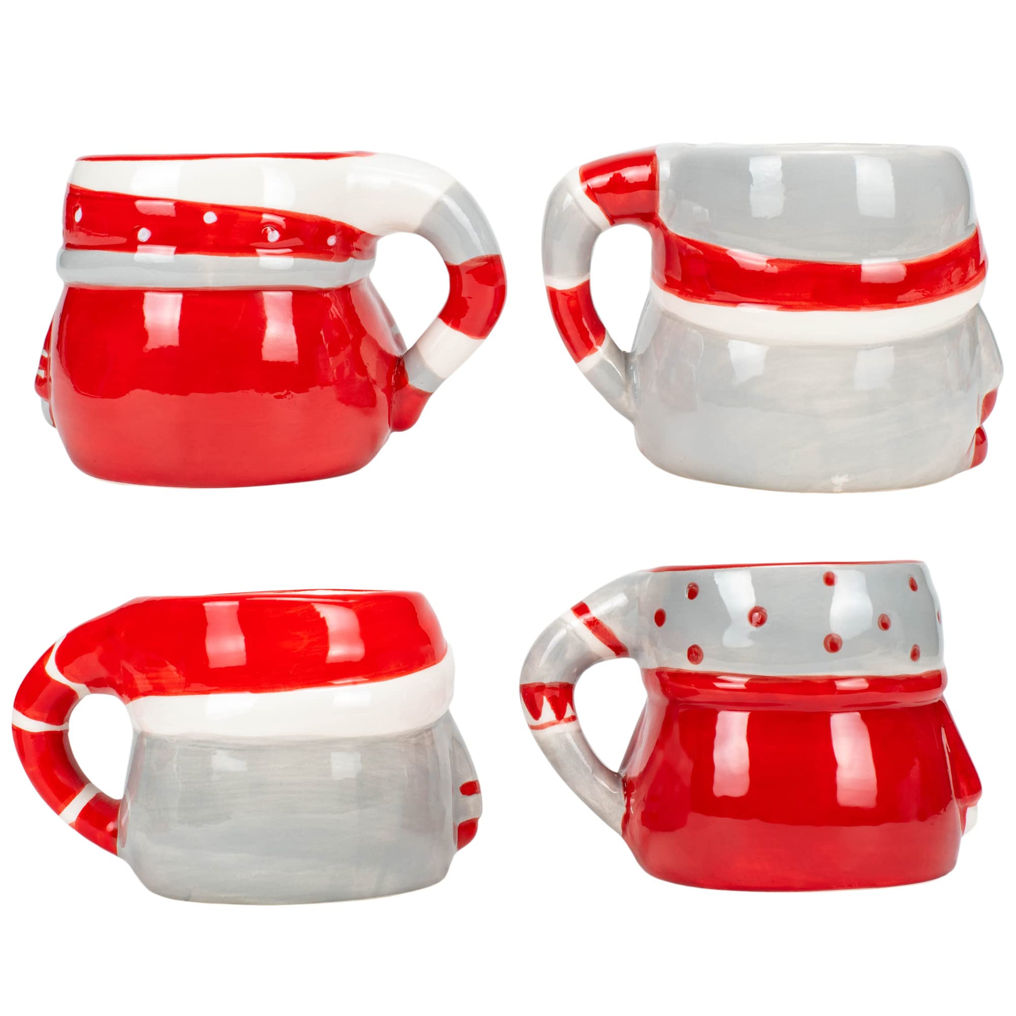 Red and Grey Gnome Shaped 12 Ounce Dolomite Ceramic Christmas Coffee Mug Set of 4