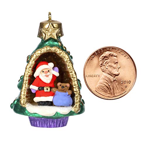 Hallmark Keepsake Mini Christmas Ornament 2019 Year Dated A World Within, Santa and Teddy Bear in Tree Miniature, 1.56"