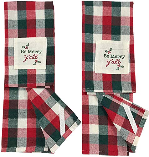 Be Merry Y'all Christmas 5 Piece Kitchen Linen Set That Includes : (1) Oven Mitt, (2) Pot Holders, and (2) Towels
