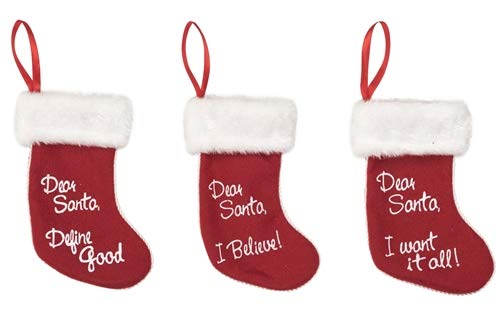 Transpac Imports, Inc. Dear Santa Stocking Red and White 7 x 7 Polyester Christmas Ornaments Set of 3