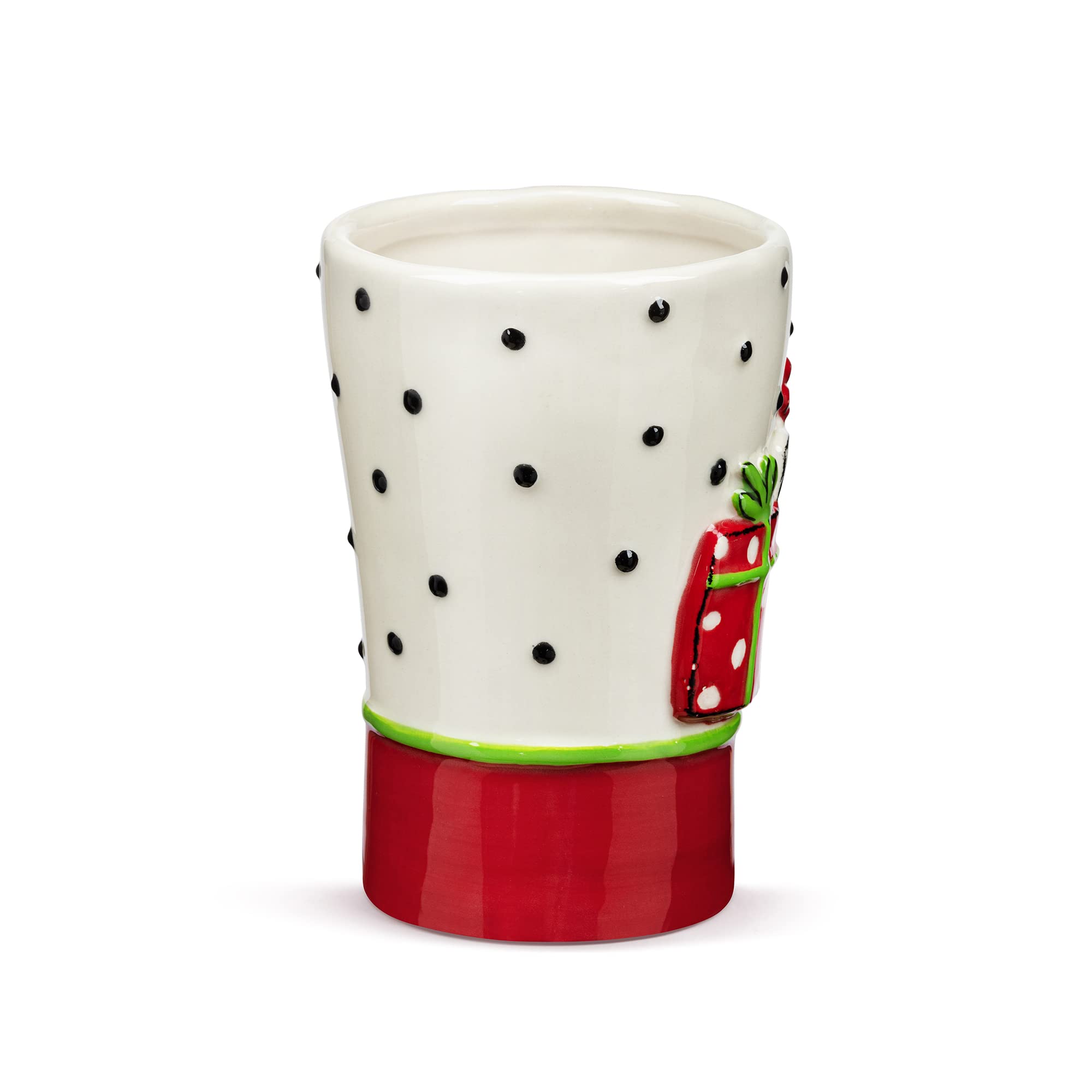 DEMDACO Wrapped Presents Red and Green 16 Ounces Stoneware Polka Dot Christmas Coffee Cup Mug