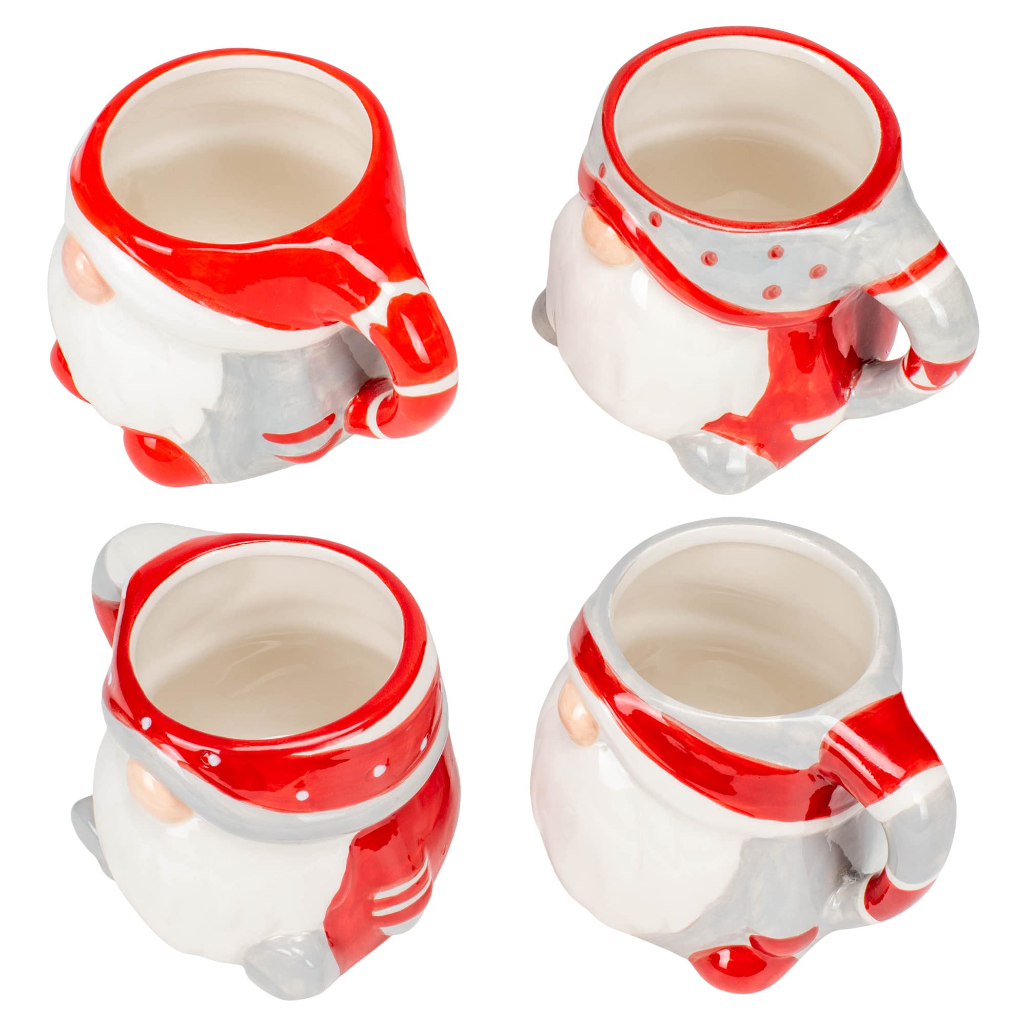Red and Grey Gnome Shaped 12 Ounce Dolomite Ceramic Christmas Coffee Mug Set of 4