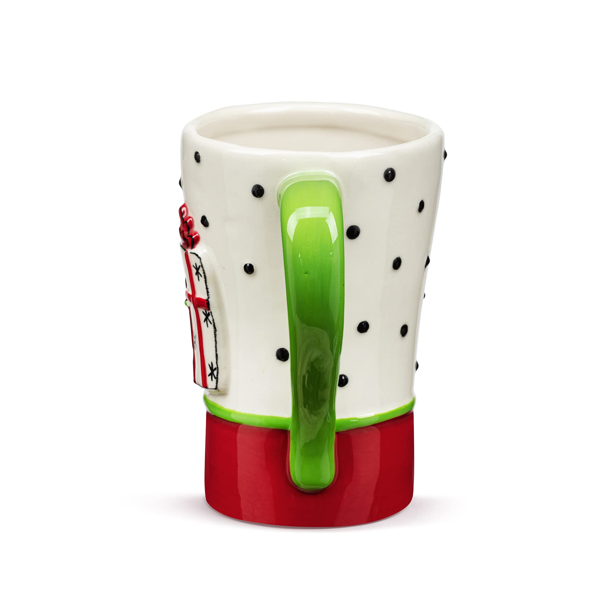DEMDACO Wrapped Presents Red and Green 16 Ounces Stoneware Polka Dot Christmas Coffee Cup Mug