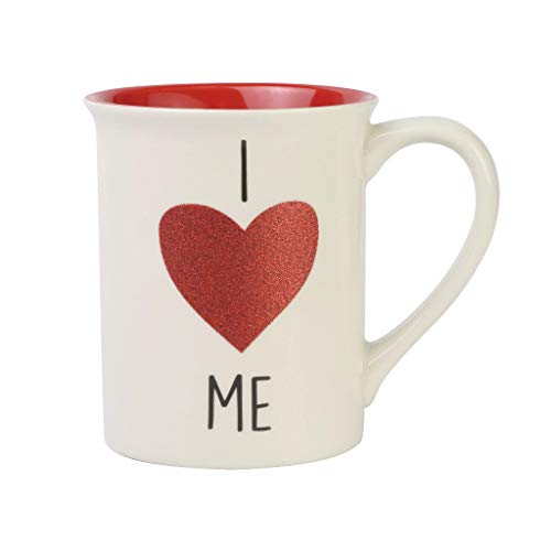 Enesco Our Name is Mud I Heart Me Glitter Coffee Mug, Red and White, 16 Ounce