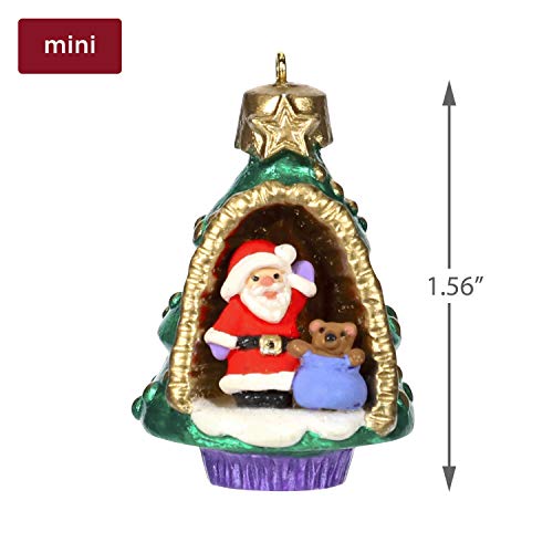 Hallmark Keepsake Mini Christmas Ornament 2019 Year Dated A World Within, Santa and Teddy Bear in Tree Miniature, 1.56"