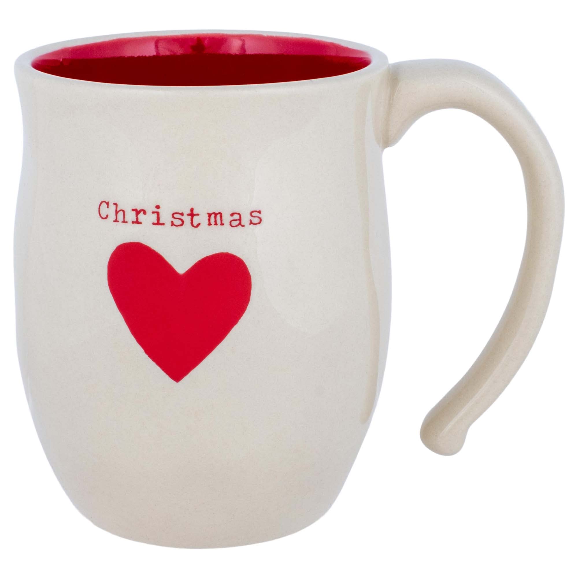DEMDACO Christmas Red Heart Cream 16 ounce Stoneware Christmas Mug