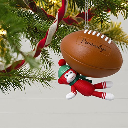Hallmark Keepsake Personalized Christmas Ornament 2018 Year Dated, Football Star Sock Monkey