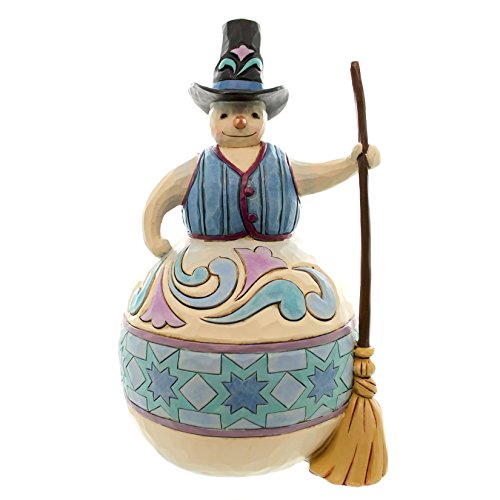 Enesco Jim Shore Heartwood Creek Snowman with Broom Figurine, 9.625"
