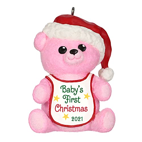 Hallmark Keepsake Christmas Ornament, Year Dated 2021, Baby Girl's First Christmas Pink Bear
