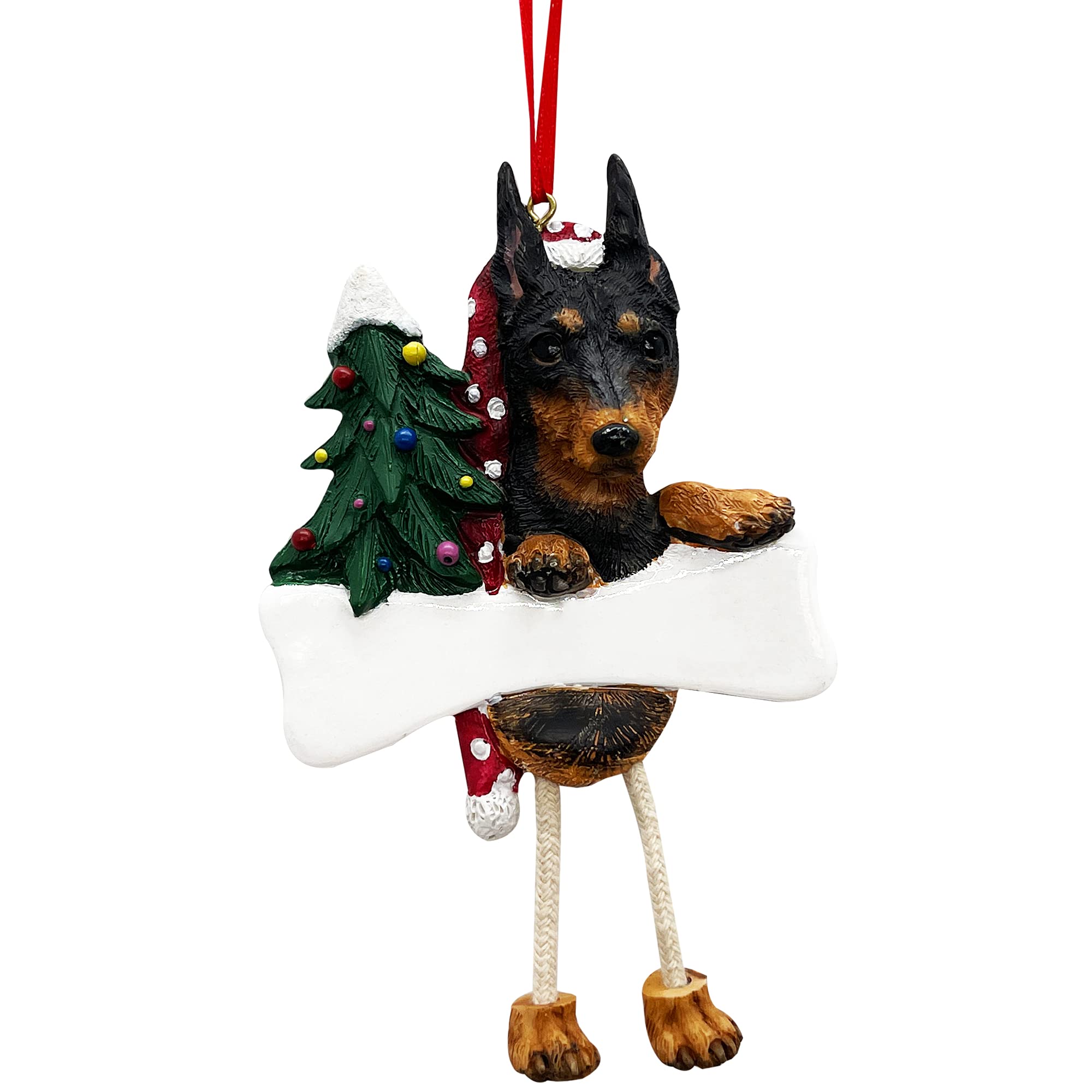 Miniature Pinscher Ornament with Unique "Dangling Legs" Hand Painted and Easily Personalized Christmas Ornament