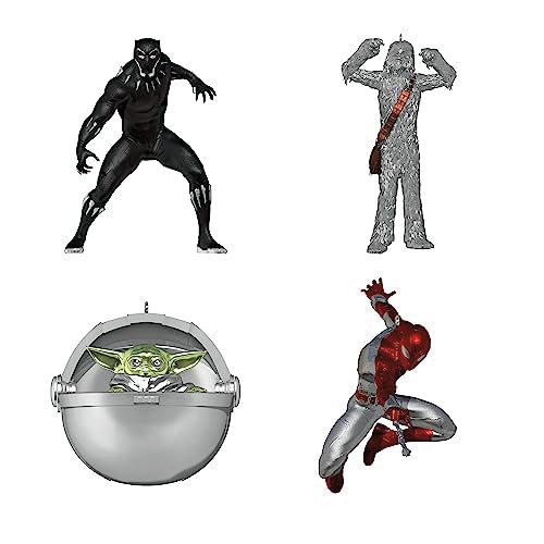 Hallmark Keepsake Christmas Ornament 2023, Disney 100 Years of Wonder Star Wars and Marvel Heroes, Set of 4, Gifts for Star Wars, Super Hero Fans