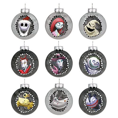 Hallmark Keepsake Christmas Ornaments 2023, Disney Tim Burton's The Nightmare Before Christmas Halloween Town, Glass Ornament, Set of 9, Gifts for Disney Fans