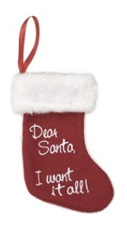Transpac Mini "Dear Santa, I Want It All!" Christmas Stocking Ornament