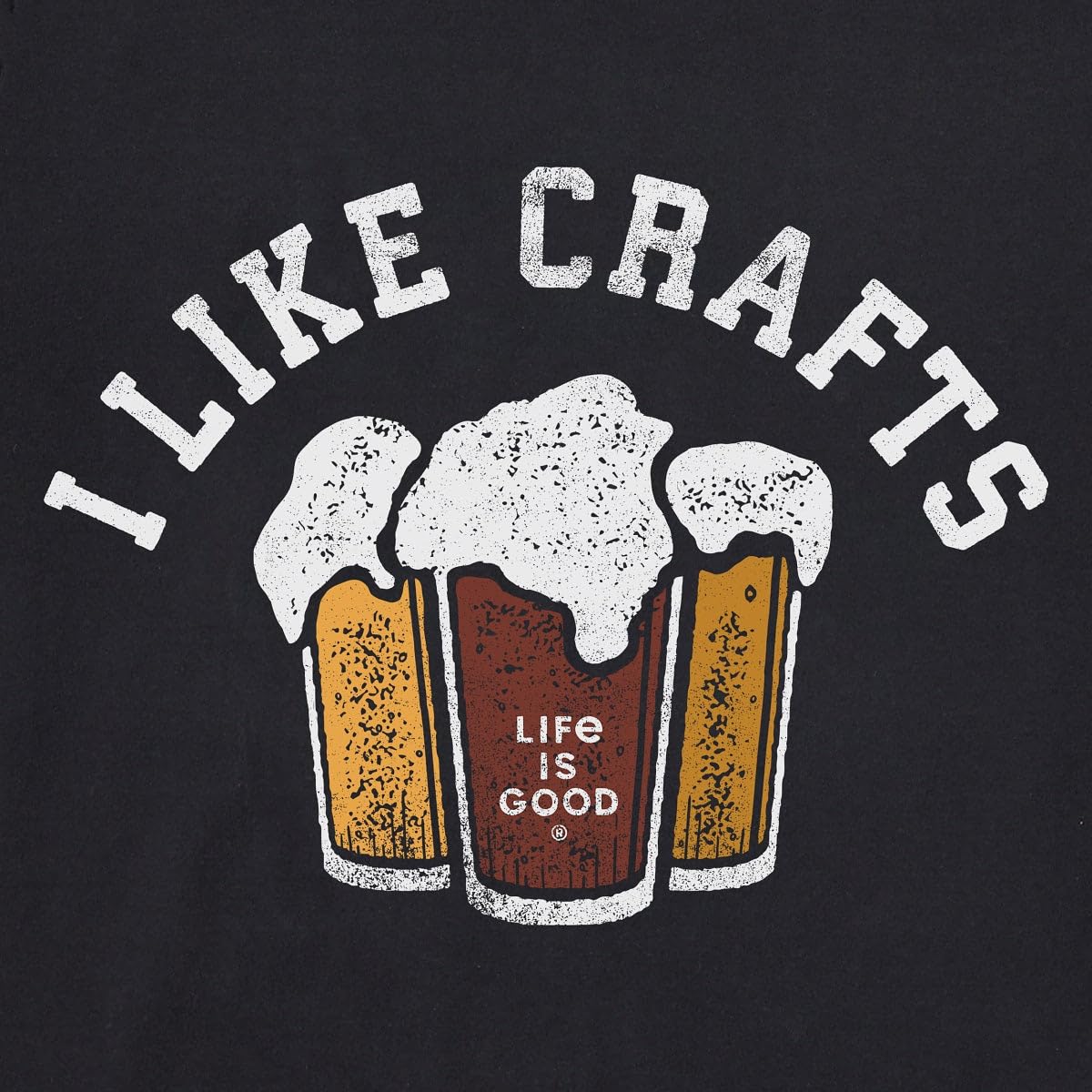 LG Life is Good "I Like Crafts" Craft Beer Graphic Crusher Crewneck T-Shirt (Jet Black)