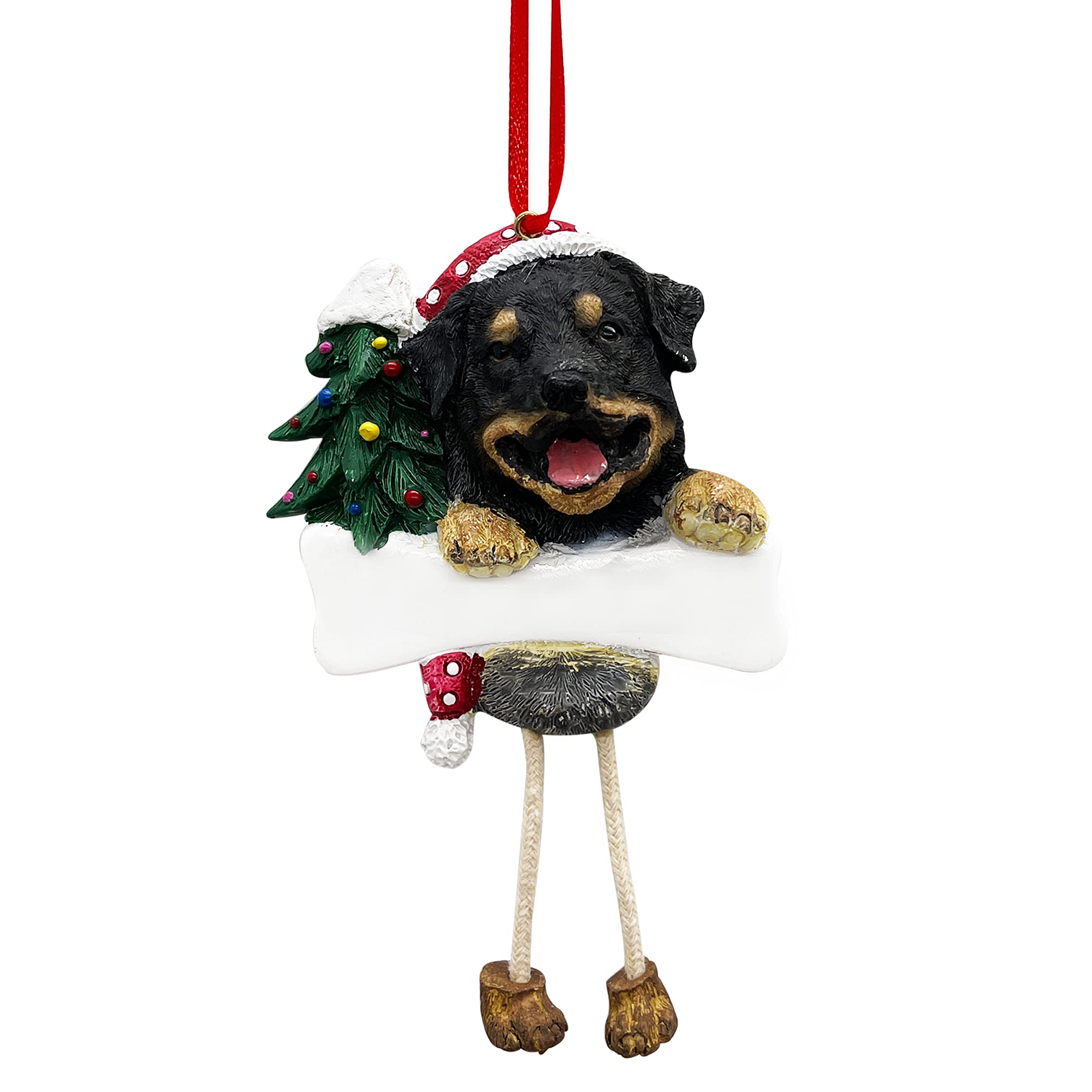 Rottweiler Ornament with Unique "Dangling Legs" Hand Painted and Easily Personalized Christmas Ornament