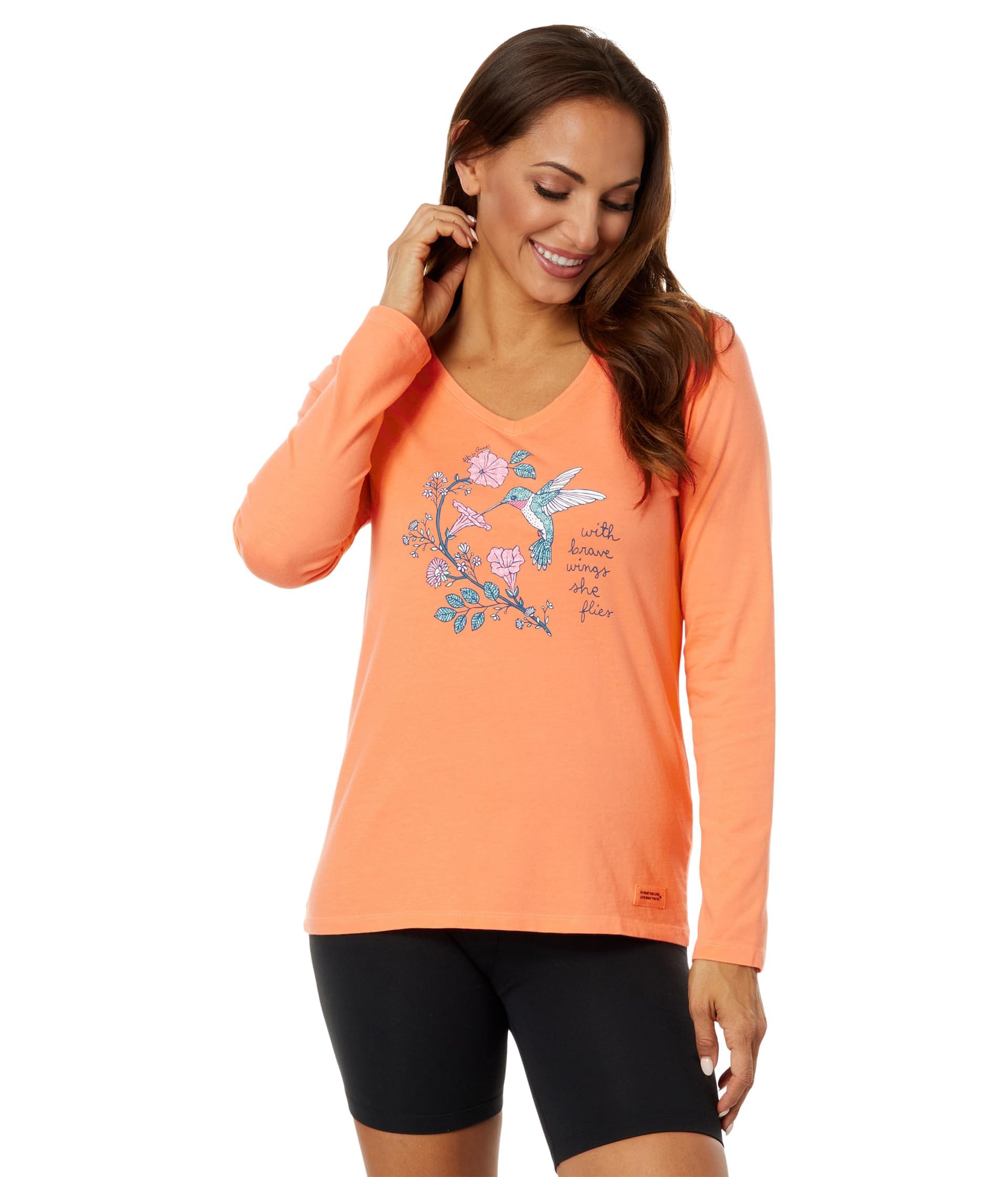 Large Life is Good Hummingbird Brave Wings Long Sleeve Crusher™ Vee Canyon Orange