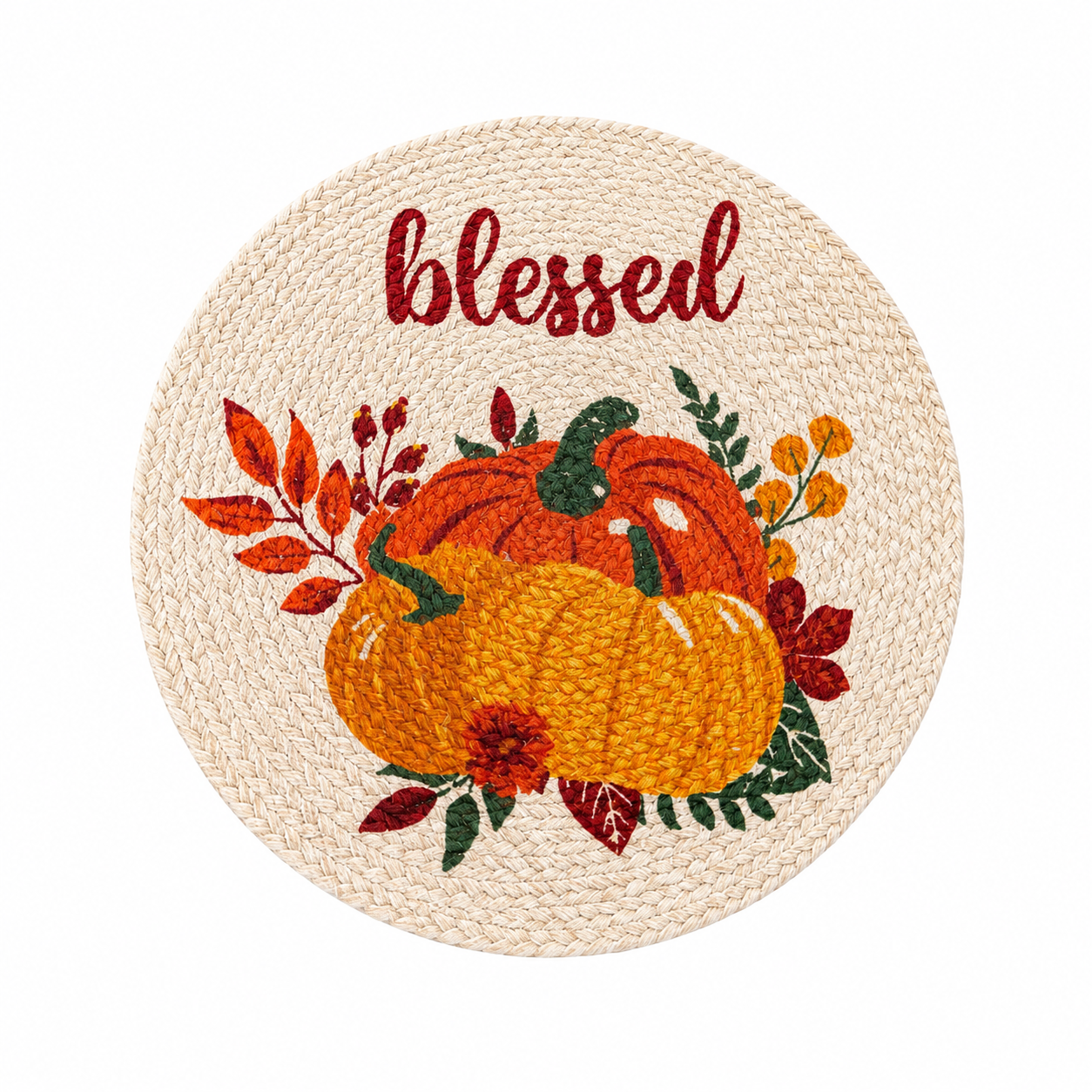Nidico "Blessed" Braided Round Autumn Pumpkin Placemat