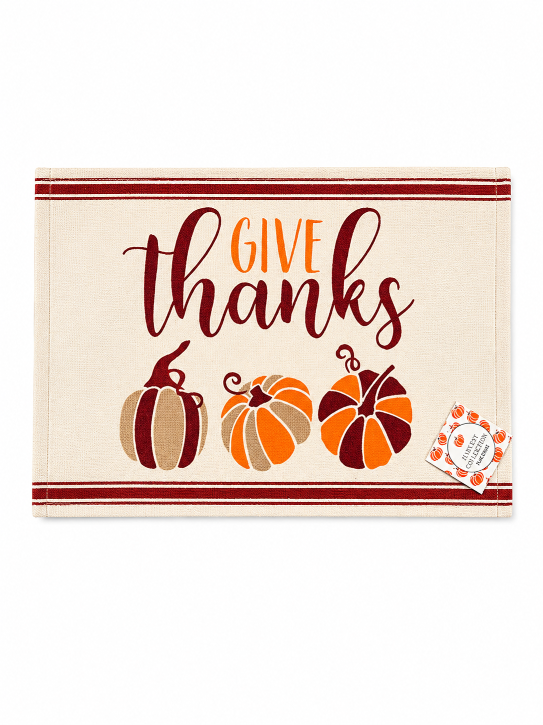 Nidico "Give Thanks" Striped Pumpkin Placemat – Harvest Collection Autumn Fabric Table Mat