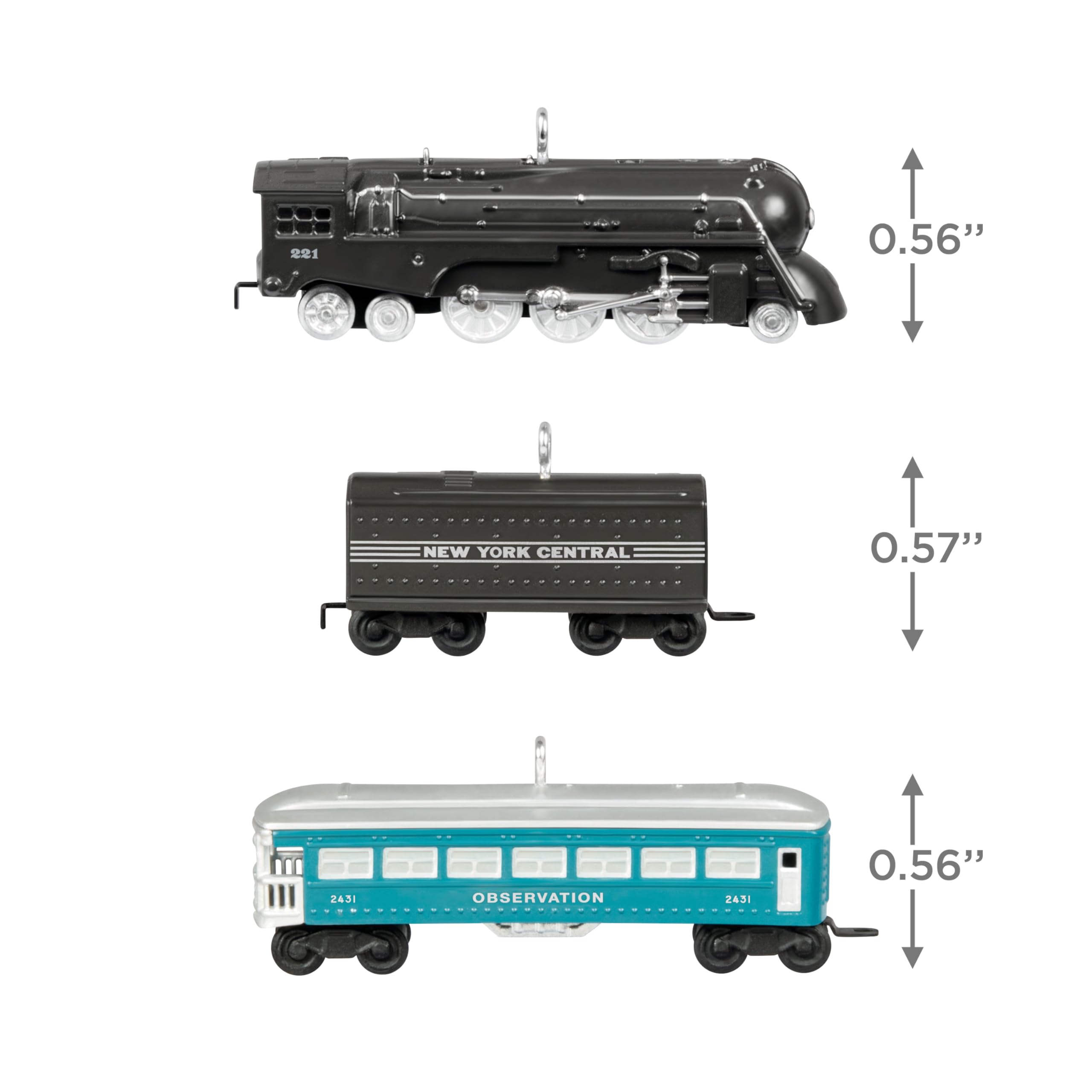 Hallmark Keepsake Mini Christmas Ornaments 2024, Lionel 221 Steam Locomotive and Tender With 2431 Observation Car, Set of 3, Gifts for Train Lovers