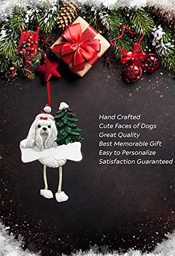 Maltese Ornament with Unique "Dangling Legs" Hand Painted and Easily Personalized Christmas Ornament