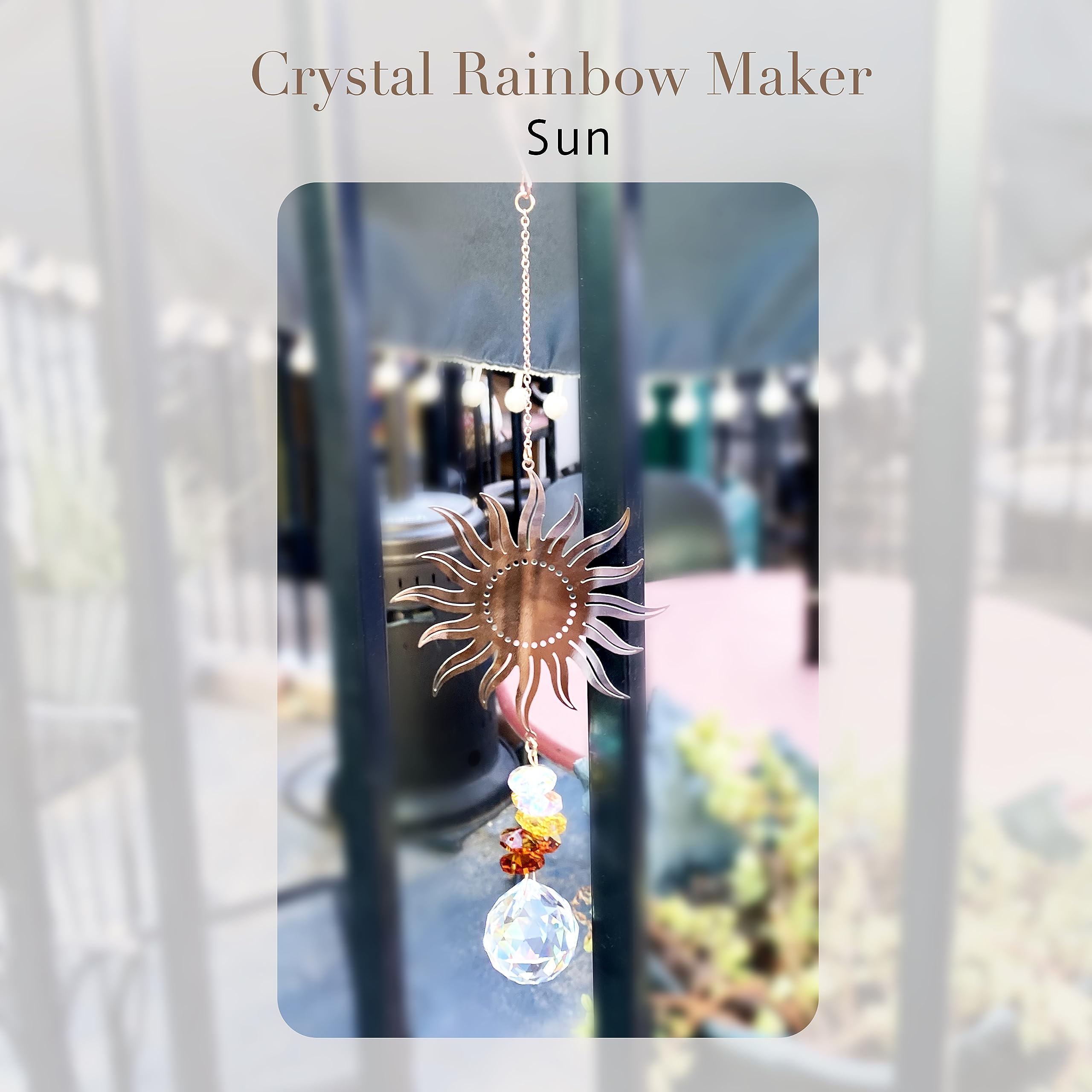 Crystal Cascade Suncatcher - Rose Gold Crystal Hanging Ornament for Windows Hanging Prism Rainbow Maker Feng Shui (Sun)