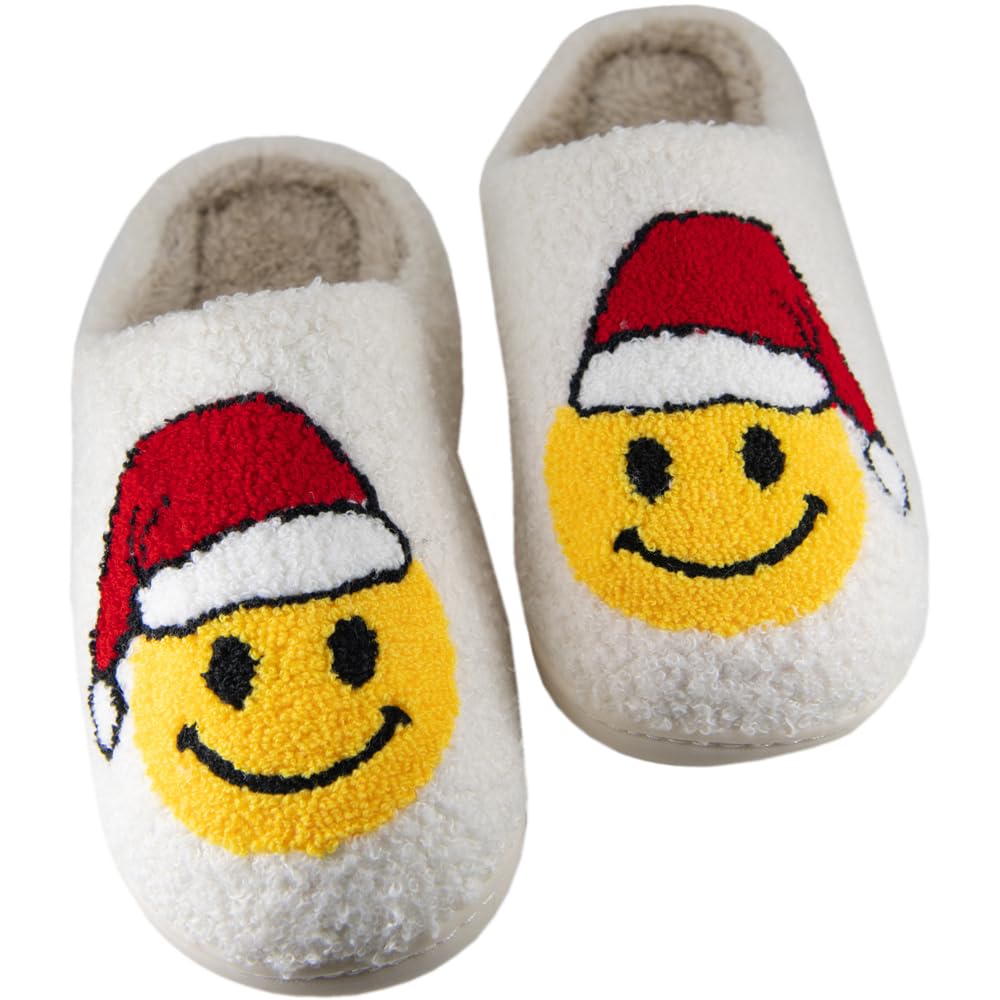 Santa Christmas Happy Face Sherpa Slippers