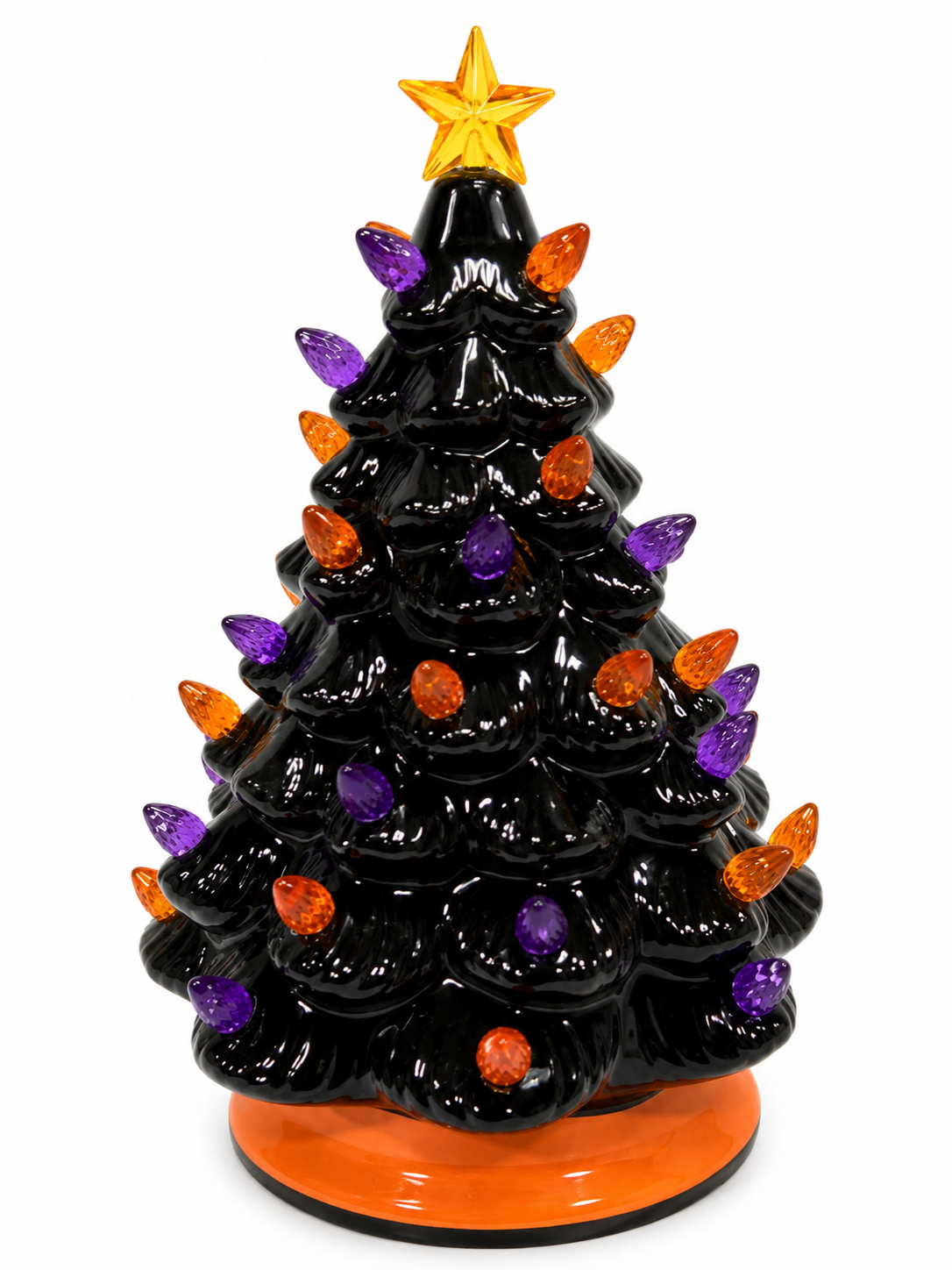 Light-Up Black & Orange Nostalgic Tabletop Ceramic Halloween Tree
