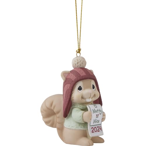Precious Moments Squirrel Ornament | Have You Been Nutty Or Nice? Dated 2024 Animal Bisque Porcelain Ornament | Whimsical Christmas Décor & Gifts