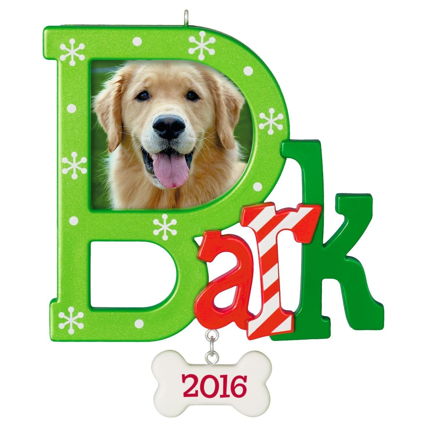 Hallmark Keepsake 2016 "Dog Bark Dated Picture Frame Holiday Ornament