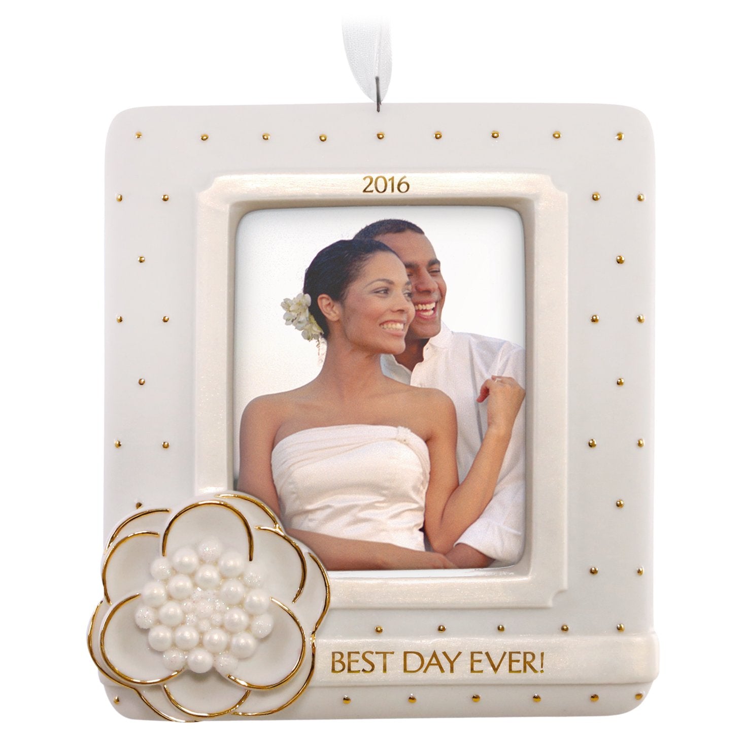 Hallmark Keepsake 2016 "Wedding Day Dated Picture Frame Holiday Ornament