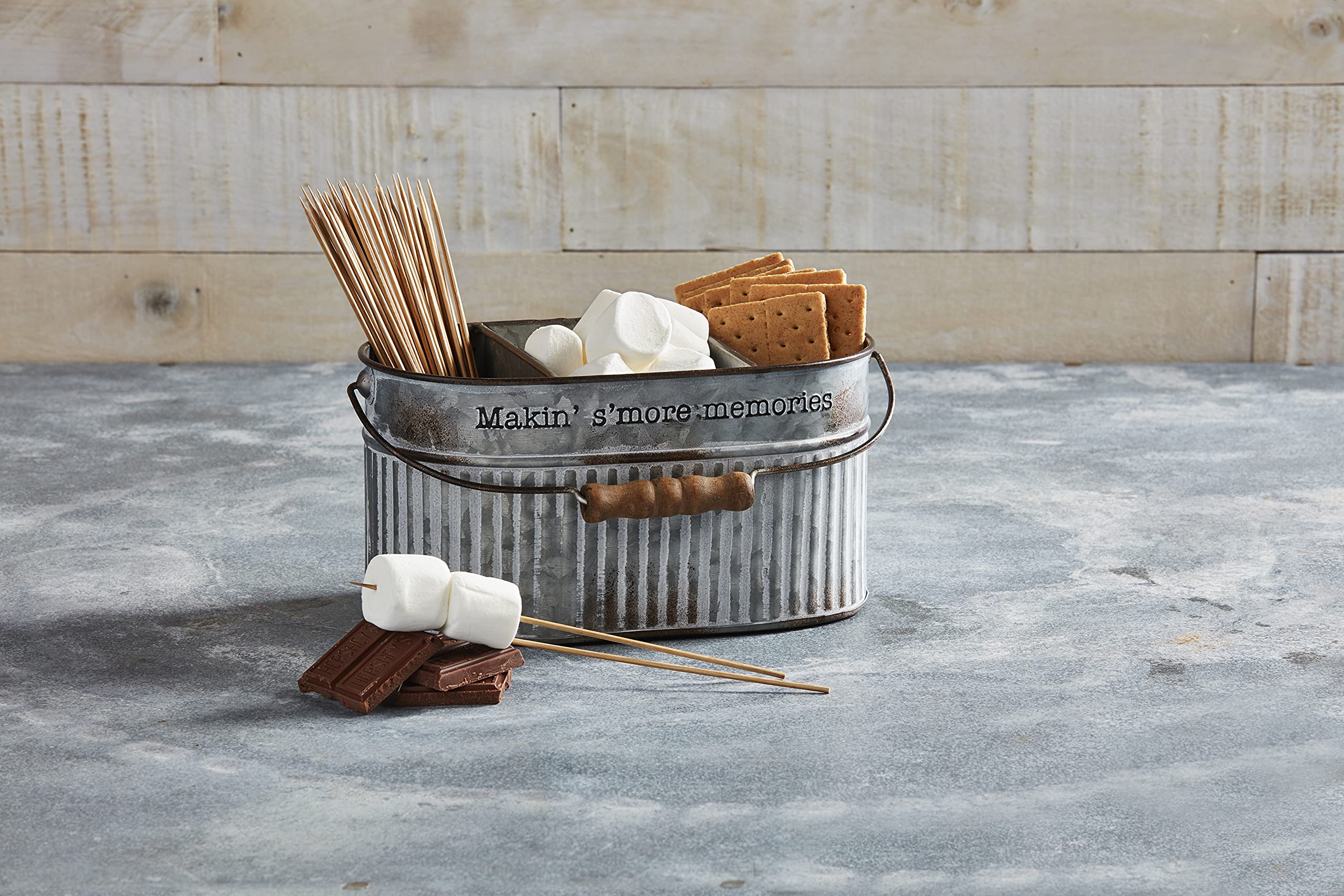 Mud Pie Tin S'More Skewer Set, Bucket 5" x 10"