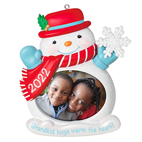 Hallmark Keepsake Plastic, Christmas Ornament 2022 Year-Dated, Grandkid Hugs Snowman Photo Frame