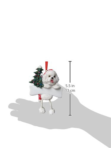 Bichon Frise Ornament with Unique "Dangling Legs" Hand Painted and Easily Personalized Christmas Ornament