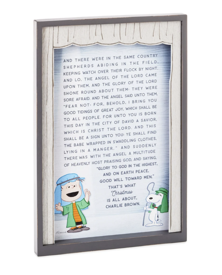 Hallmark Peanuts A Charlie Brown Christmas Linus' Speech Framed Shadowbox Wood Sign