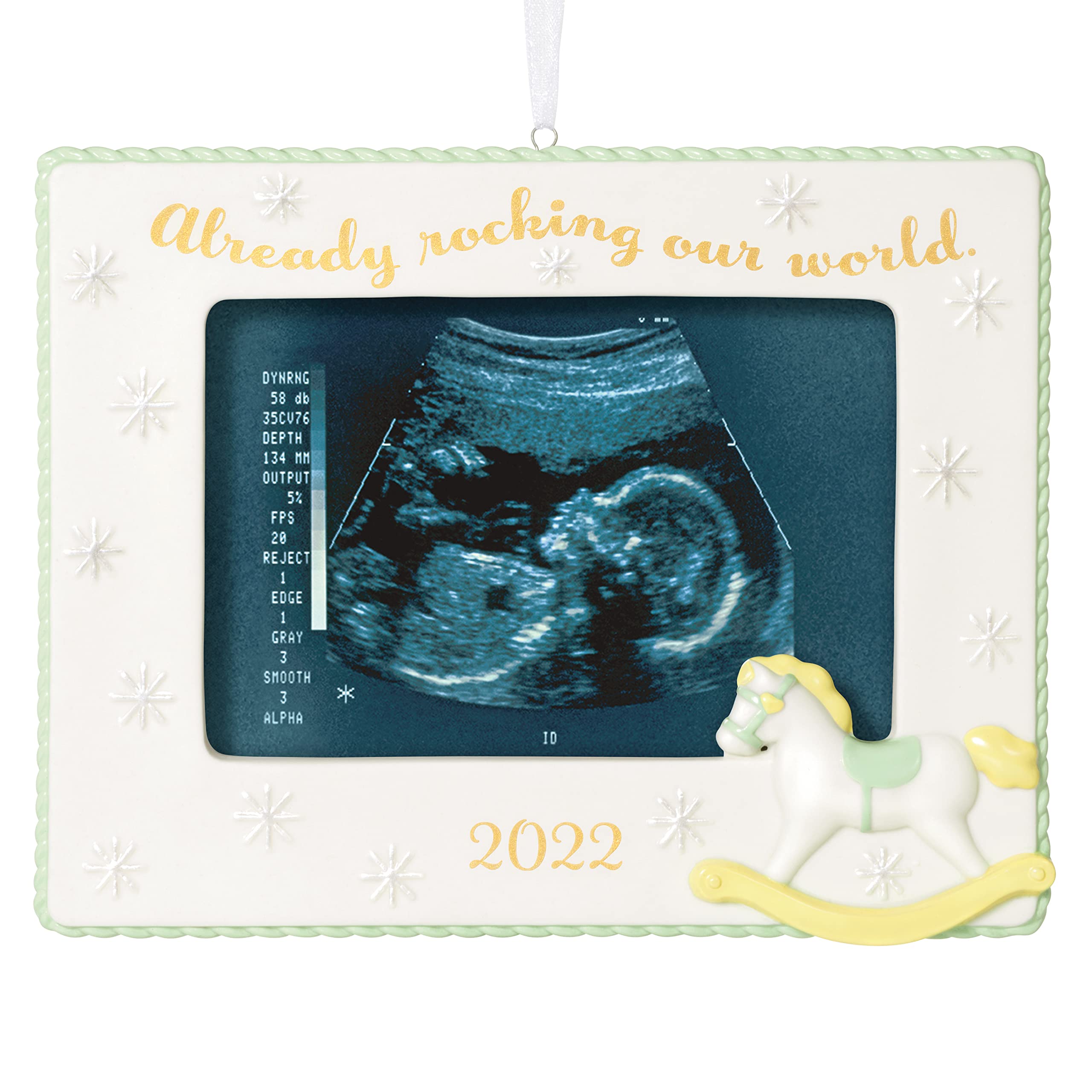 Hallmark Keepsake Christmas Ornament 2022, Rocking Our World Sonogram Picture Frame, Porcelain