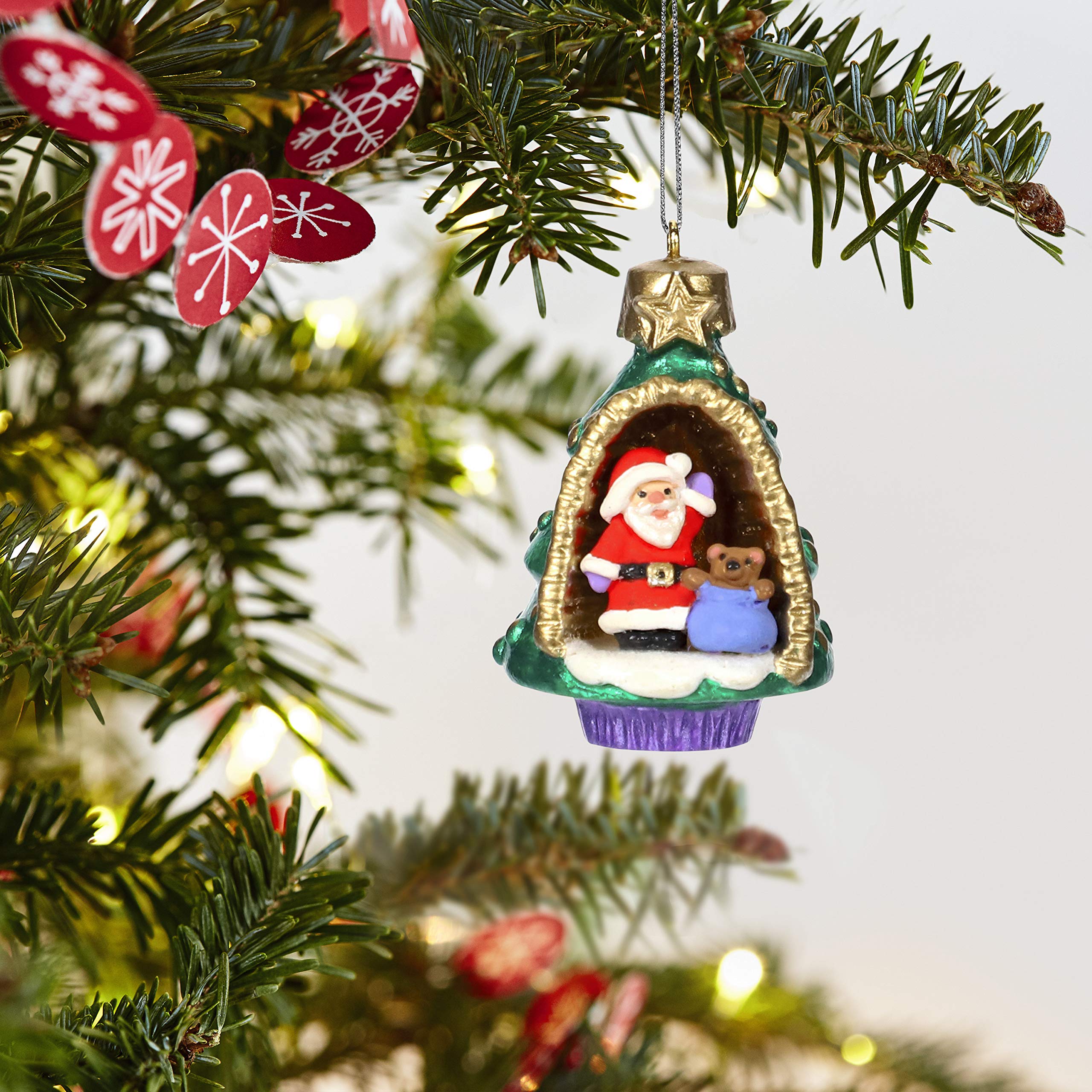 Hallmark Keepsake 0799QXM8269 Mini Christmas Ornament 2019 Year Dated A World Within, Santa and Teddy Bear in Tree Miniature, 1.56"