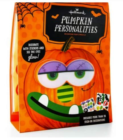 Hallmark Pumpkin Personalities Pumpkin Push In Decorating Kit with Stickers - Eyes Light Up and Change Color