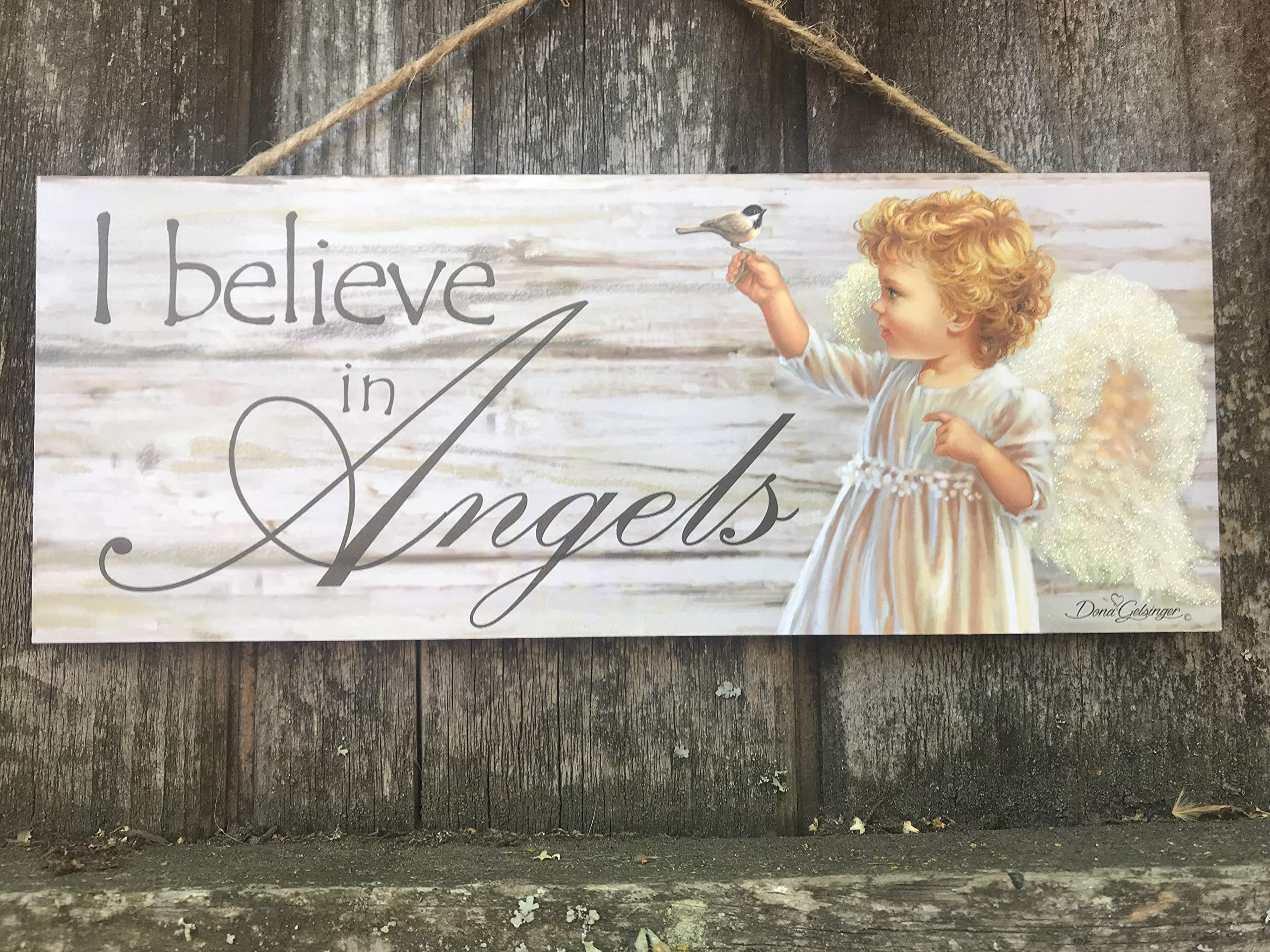 Believe in Angels Wooden Sign with Rope Hanger