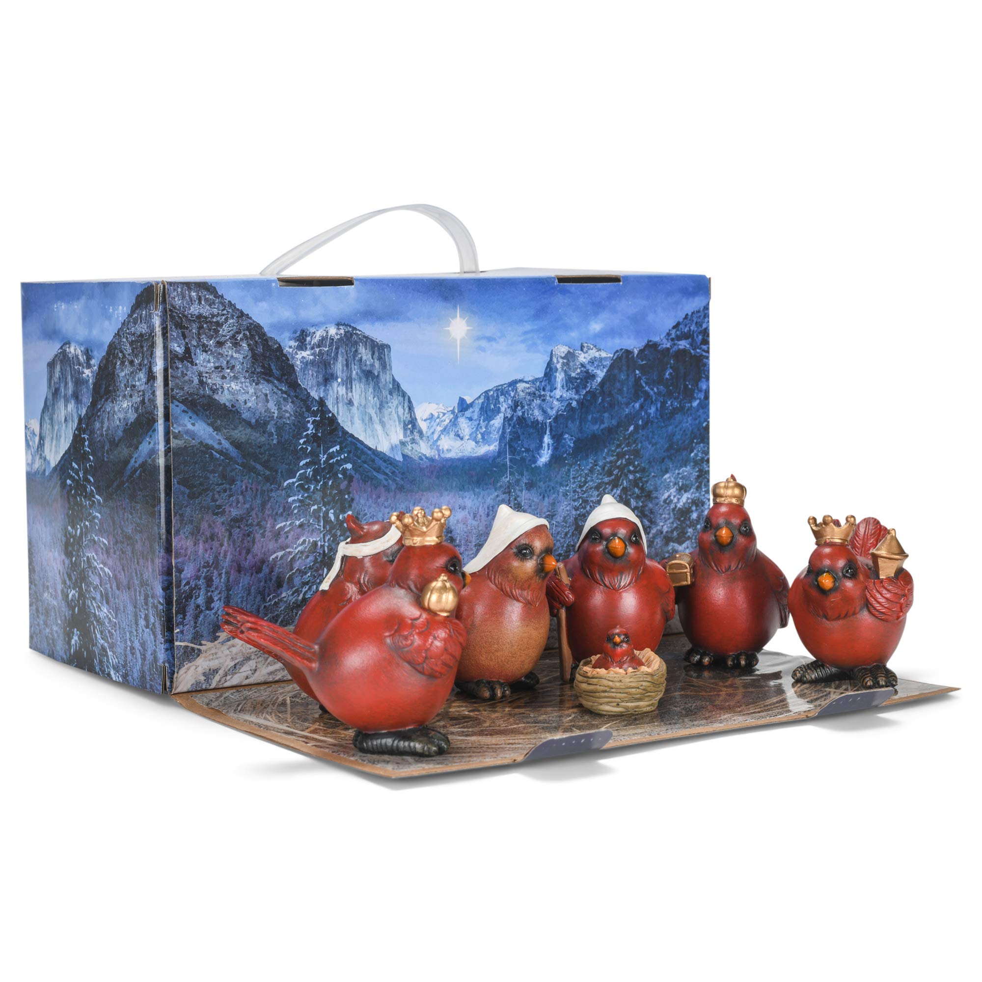 Roman 133828 Cardinal Nativity, Set of 7, 3-inch Height, Red, Resin