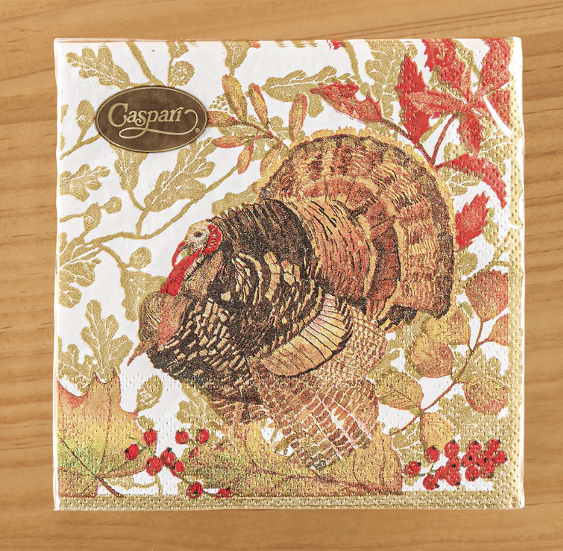 Caspari Woodland Turkey Paper Cocktail Napkins - 20 Per Package, 2 Packs