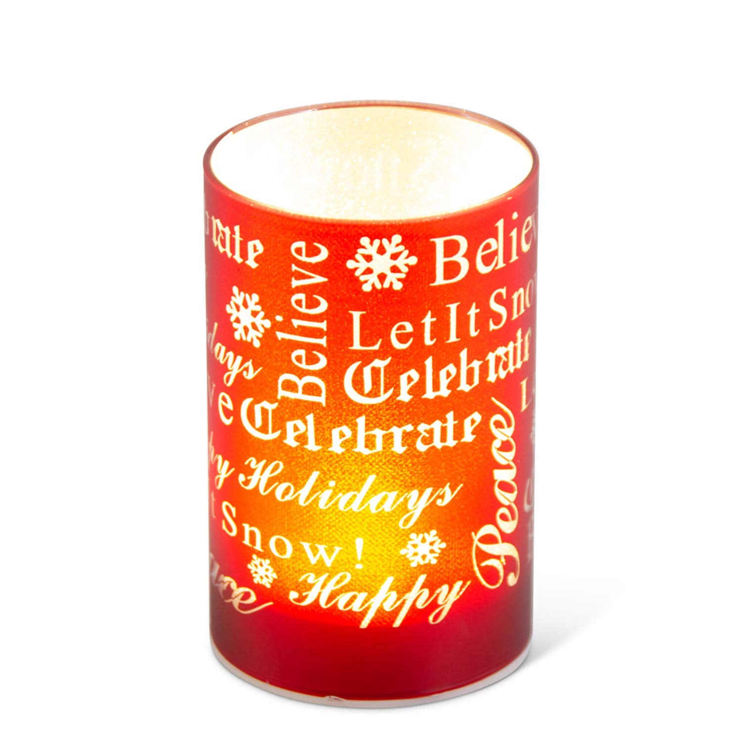 "Let it Snow" K&K Interiors 5.75 Inch Matte Red LED Glass Candle