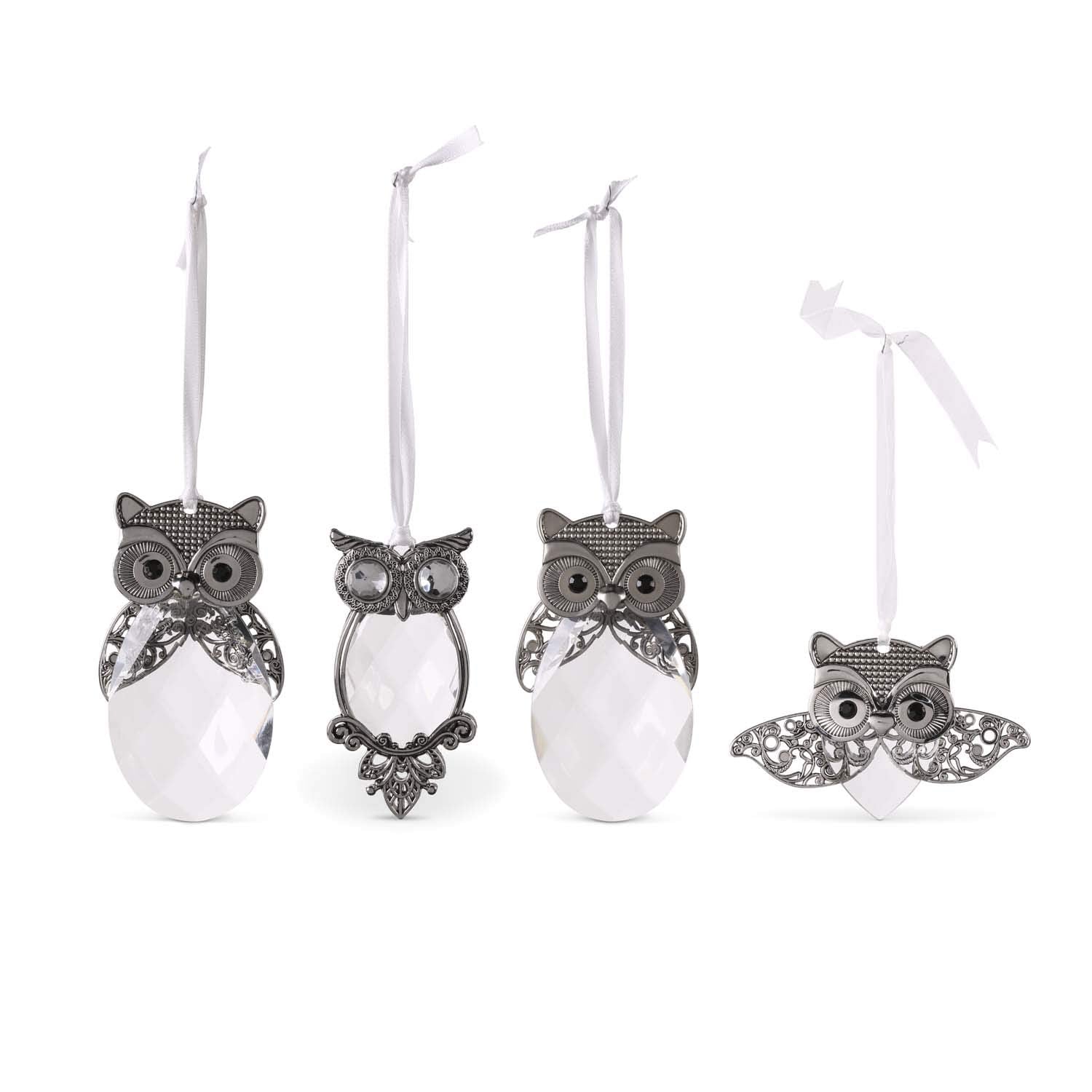 K&K Interiors 53706A Assorted Owl Ornaments with Crystal and Metal (4 Styles)