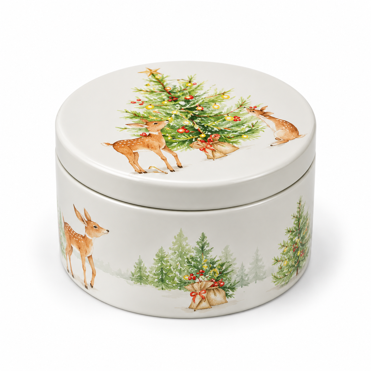 Decorative Holiday Tin Wax Burning Candle - Christmas Tree & Woodland Deer Candle